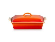 Le Creuset aardewerken rechthoekige ovenschaal met deksel - 33 cm / 3.8 liter - oranjerood