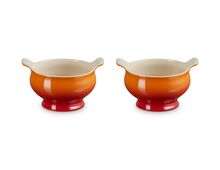 Le Creuset aardewerk set van 2 heritage soepkommen - 11 cm / 0.6 liter  - oranjerood