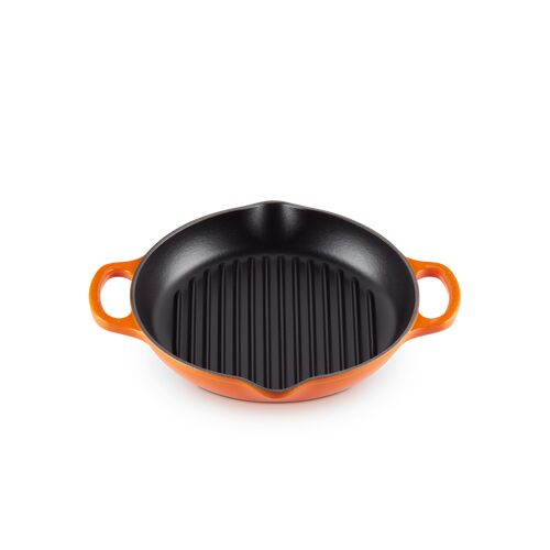 Le Creuset hoge gietijzeren ronde grillplaat - 25 cm - oranjerood