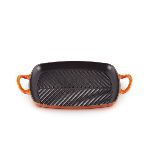 Le Creuset rechthoekige gietijzeren grillplaat - 30 cm - oranjerood