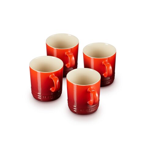 Le Creuset set van 4 aardewerken mokken - kersenrood