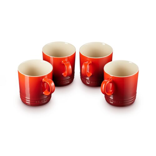 Le Creuset set van 4 aardewerken mokken - kersenrood