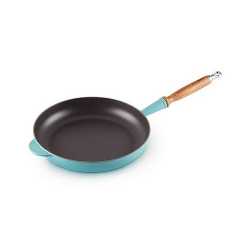 Le Creuset gietijzeren koekenpan met houten handvat - 28 cm / 2.6 liter - caribbean blue