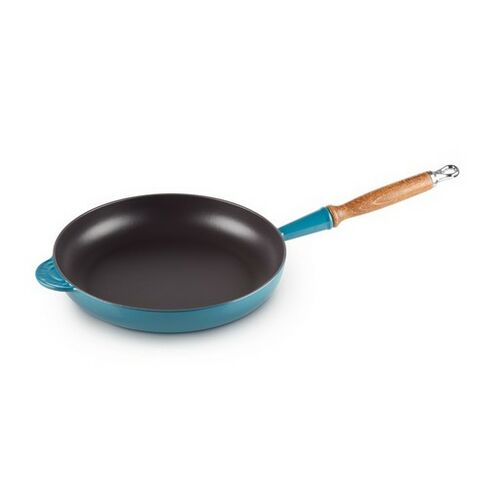Le Creuset gietijzeren koekenpan met houten handvat - 28 cm / 2.6 liter - deep teal