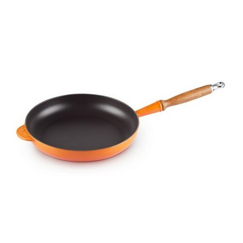 Le Creuset gietijzeren koekenpan met houten handvat - 28 cm / 2.6 liter - oranjerood