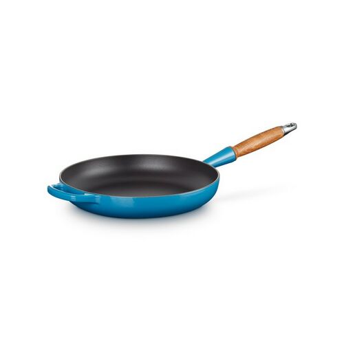 Le Creuset gietijzeren Signature koekenpan met houten handvat - 28 cm / 2.6 liter - marseille blauw