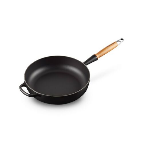 Le Creuset gietijzeren Signature hapjespan met houten handvat - 28 cm / 3.6 liter - mat zwart
