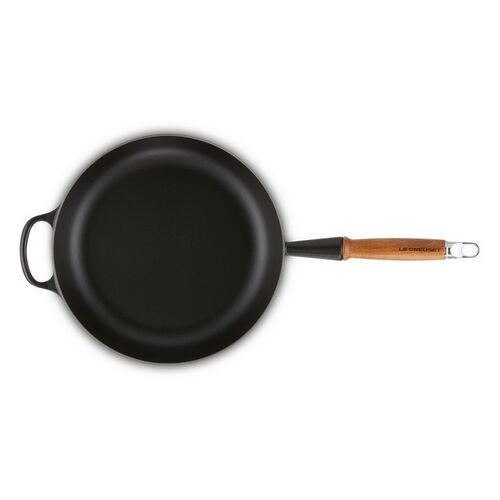 Le Creuset gietijzeren Signature hapjespan met houten handvat - 28 cm / 3.6 liter - mat zwart
