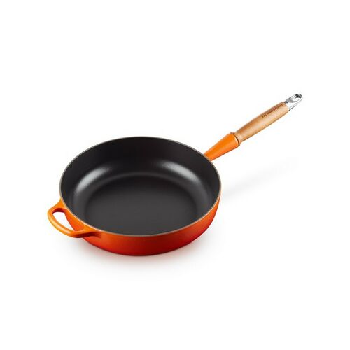 Le Creuset gietijzeren Signature hapjespan met houten handvat - 28 cm / 3.6 liter - oranjerood