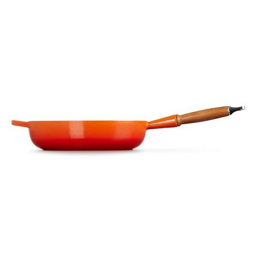 Le Creuset gietijzeren Signature hapjespan met houten handvat - 28 cm / 3.6 liter - oranjerood