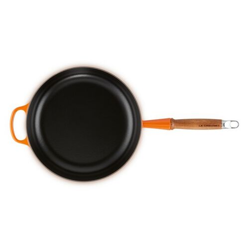 Le Creuset gietijzeren Signature hapjespan met houten handvat - 28 cm / 3.6 liter - oranjerood