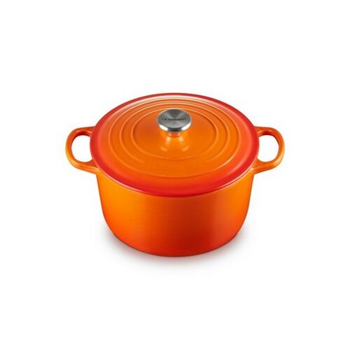 Le Creuset hoge gietijzeren ronde braadpan - 24 cm / 5.0 liter - oranjerood