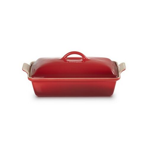 Le Creuset aardewerken rechthoekige ovenschaal met deksel - 33 cm / 3.8 liter - kersenrood