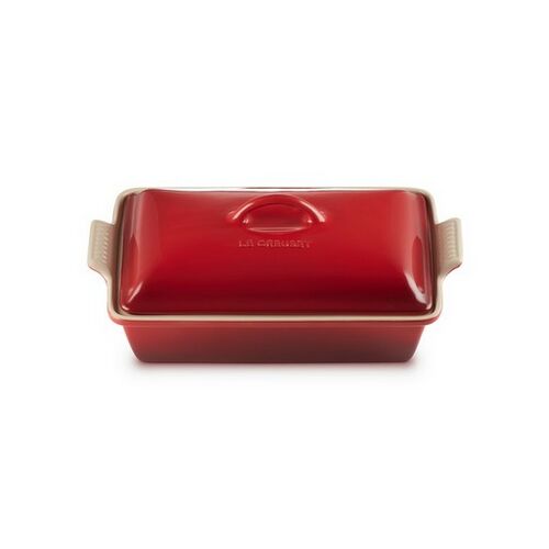 Le Creuset aardewerken rechthoekige ovenschaal met deksel - 33 cm / 3.8 liter - kersenrood