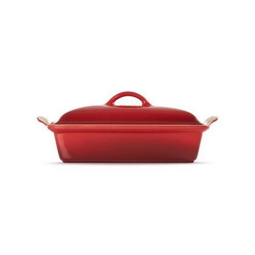 Le Creuset aardewerken rechthoekige ovenschaal met deksel - 33 cm / 3.8 liter - kersenrood