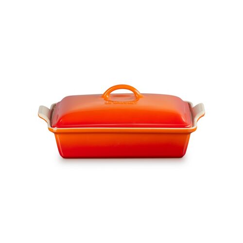 Le Creuset aardewerken rechthoekige ovenschaal met deksel - 33 cm / 3.8 liter - oranjerood