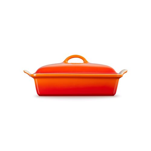 Le Creuset aardewerken rechthoekige ovenschaal met deksel - 33 cm / 3.8 liter - oranjerood