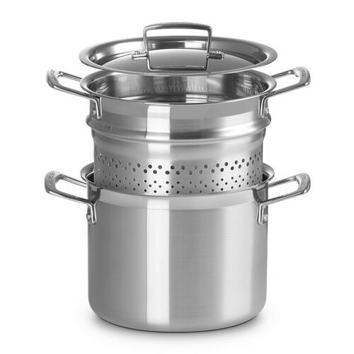 Le Creuset kookpan met pastamand en deksel - RVS - 20 cm / 5.0 liter