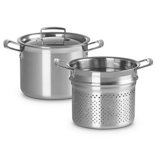 Le Creuset kookpan met pastamand en deksel - RVS - 20 cm / 5.0 liter