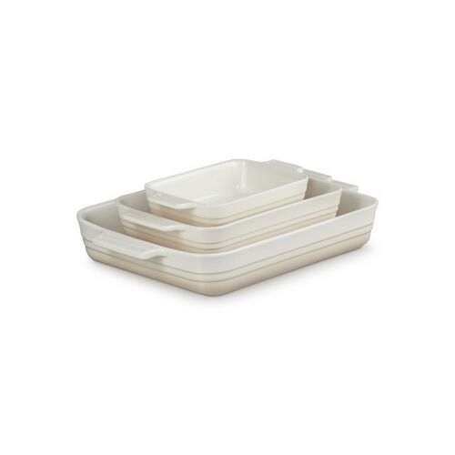 Le Creuset aardewerken rechthoekige ovenschalen classic - set 3 stuks - meringue