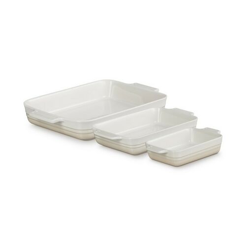 Le Creuset aardewerken rechthoekige ovenschalen classic - set 3 stuks - meringue