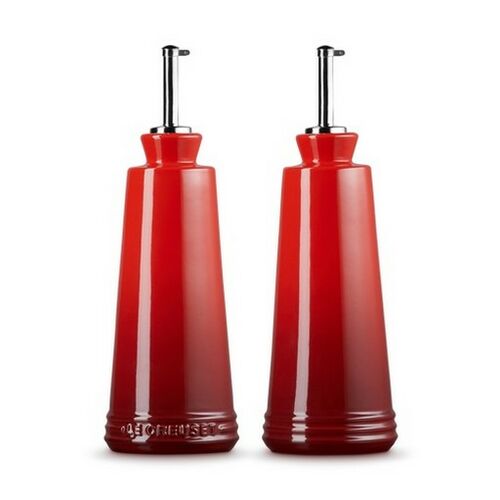 Le Creuset aardewerken olie en azijnset - kersenrood