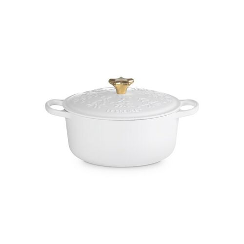 Le Creuset gietijzeren ronde braadpan 24 cm / 4.2 liter - Xmas - wit