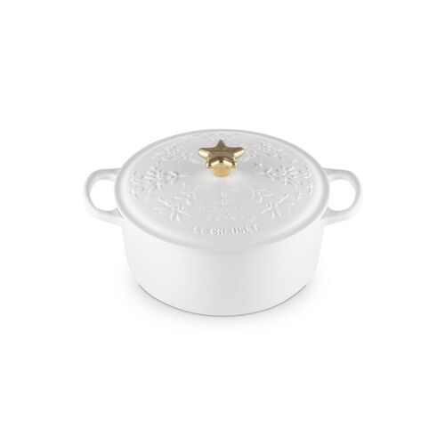 Le Creuset gietijzeren ronde braadpan 24 cm / 4.2 liter - Xmas - wit