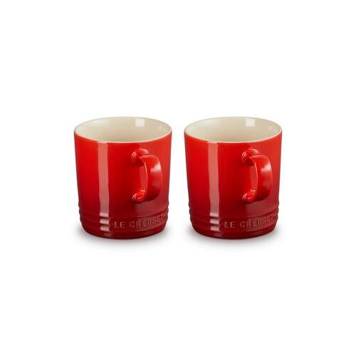 Le Creuset set van 2 aardewerken mokken - kersenrood