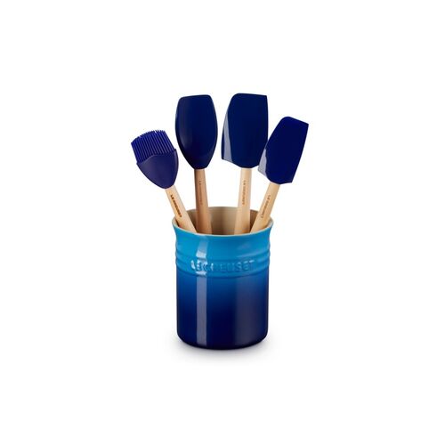 Le Creuset aardewerken spatelpot met 4 premium spatels - azure