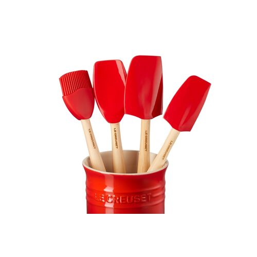 Le Creuset aardewerken spatelpot met 4 premium spatels - kersenrood