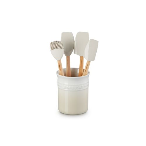 Le Creuset aardewerken spatelpot met 4 premium spatels - meringue