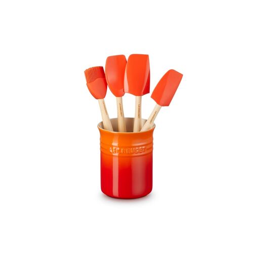 Le Creuset aardewerken spatelpot met 4 premium spatels - oranjerood