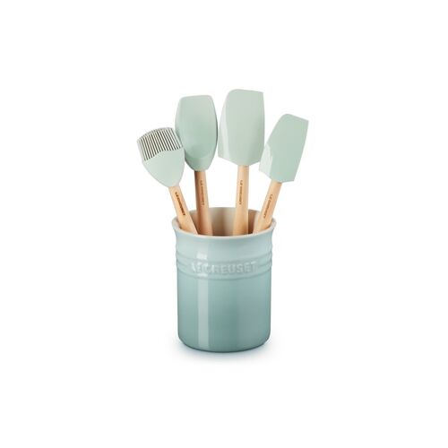 Le Creuset aardewerken spatelpot met 4 premium spatels - sea salt