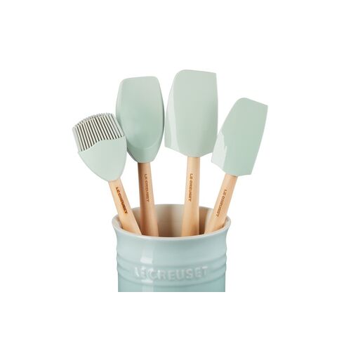 Le Creuset aardewerken spatelpot met 4 premium spatels - sea salt