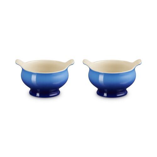 Le Creuset aardewerk set van 2 heritage soepkommen - 11 cm / 0.6 liter  - azure