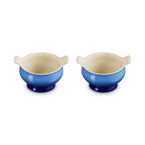 Le Creuset aardewerk set van 2 heritage soepkommen - 11 cm / 0.6 liter  - azure