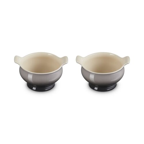 Le Creuset aardewerk set van 2 heritage soepkommen - 11 cm / 0.6 liter  - flint