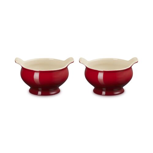 Le Creuset aardewerk set van 2 heritage soepkommen - 11 cm / 0.6 liter  - kersenrood
