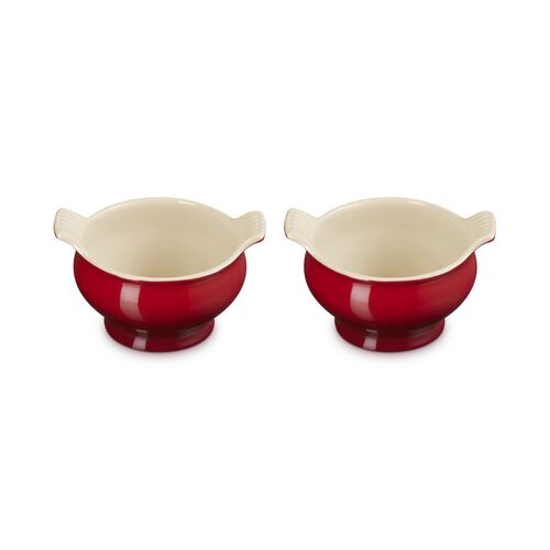 Le Creuset aardewerk set van 2 heritage soepkommen - 11 cm / 0.6 liter  - kersenrood