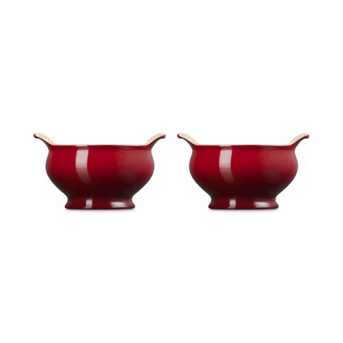 Le Creuset aardewerk set van 2 heritage soepkommen - 11 cm / 0.6 liter  - kersenrood