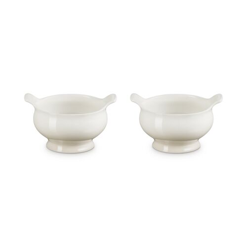 Le Creuset aardewerk set van 2 heritage soepkommen - 11 cm / 0.6 liter  - meringue