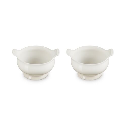 Le Creuset aardewerk set van 2 heritage soepkommen - 11 cm / 0.6 liter  - meringue