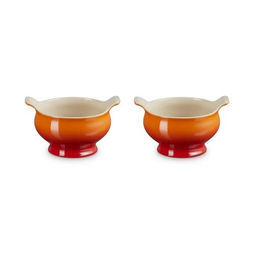Le Creuset aardewerk set van 2 heritage soepkommen - 11 cm / 0.6 liter  - oranjerood