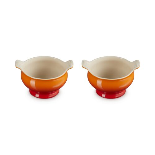 Le Creuset aardewerk set van 2 heritage soepkommen - 11 cm / 0.6 liter  - oranjerood