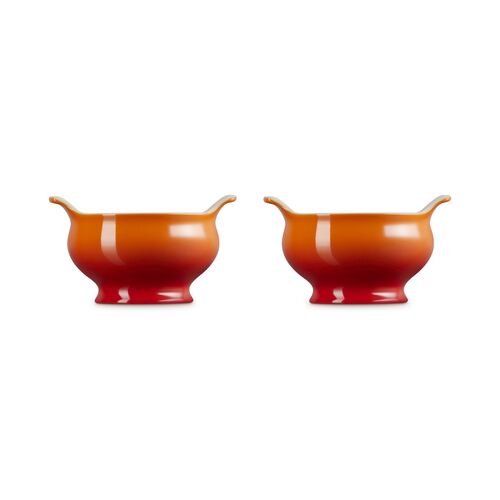 Le Creuset aardewerk set van 2 heritage soepkommen - 11 cm / 0.6 liter  - oranjerood