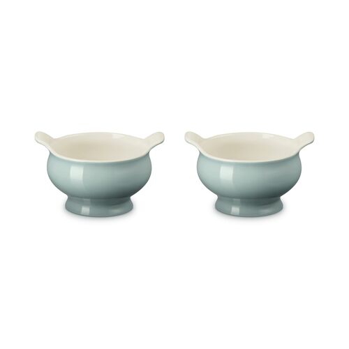 Le Creuset aardewerk set van 2 heritage soepkommen - 11 cm / 0.6 liter  - sea salt