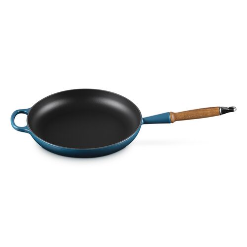 Le Creuset gietijzeren Signature koekenpan met houten handvat - 28 cm / 2.6 liter - deep teal