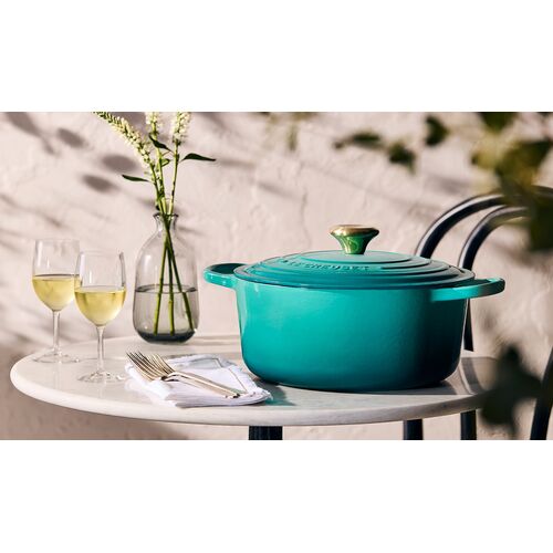 Le Creuset gietijzeren ronde braadpan 22 cm / 3.3 liter - bleu rivièra